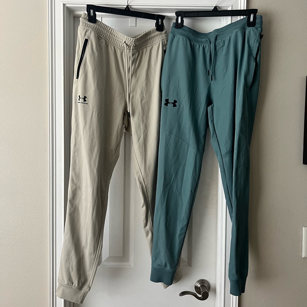 Under Armour HeatGear Jogger Pants - 2 Pairs Cream and Teal